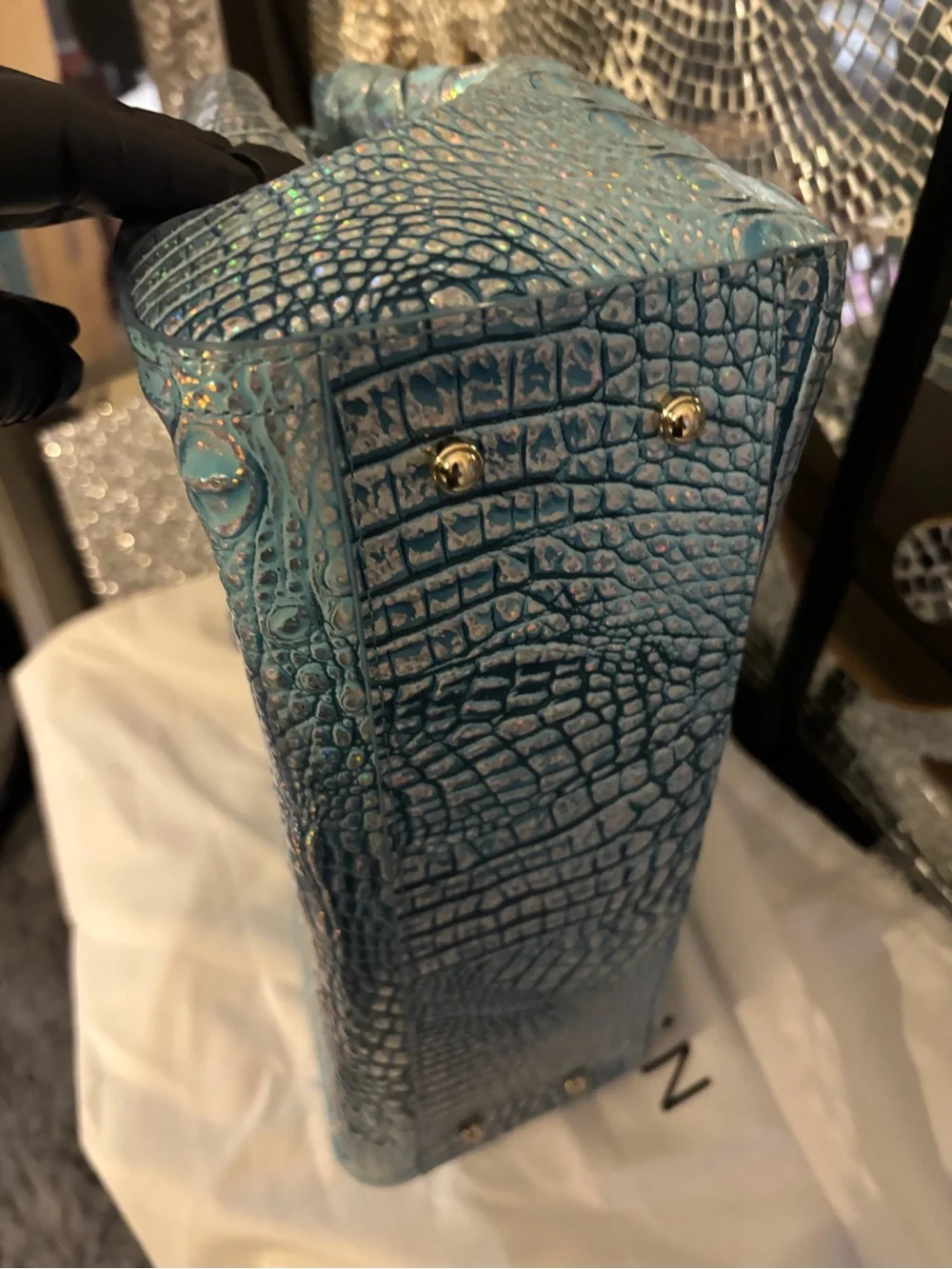 🌟Brahmin Teal Croc-Embossed Leather Satchel